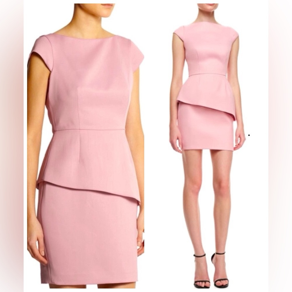 NWT $395 HALSTON HERITAGE Blush Cap Sleeve Asymmetrical Sheath Dress Sz 6